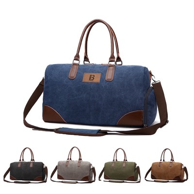 Leather Trim Travel Duffle Bag w/ Shoe Compartment